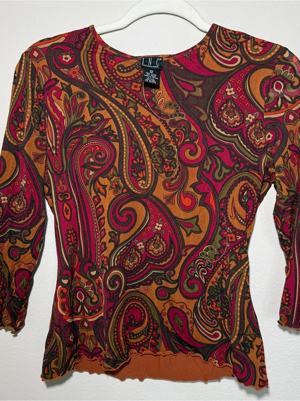 INC International Concepts Paisley Print Sleeveless Top in Orange, Pink, Brown